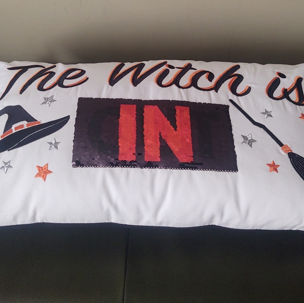 🎁Isaac Mizrahi Sequined Witch Is In/Out Reversible Pillow